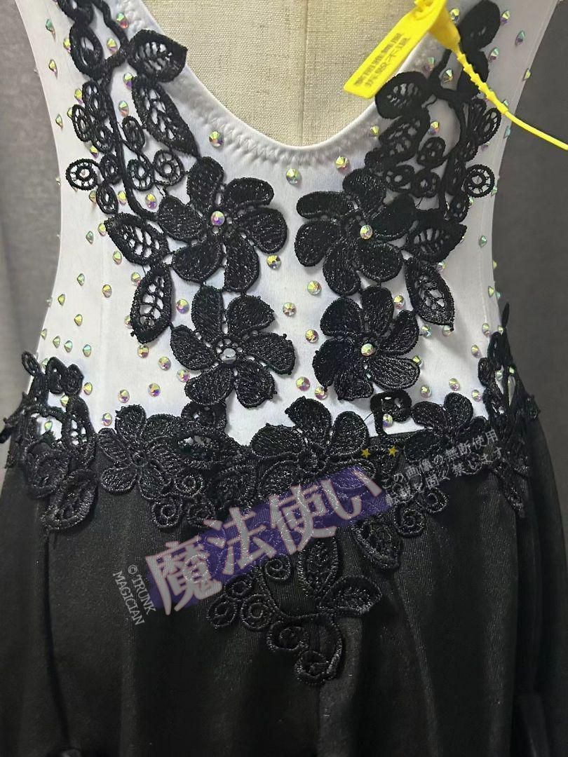 新色 ラテンワンピース ラテンドレス 刺繍 ブラック＋ホワイト