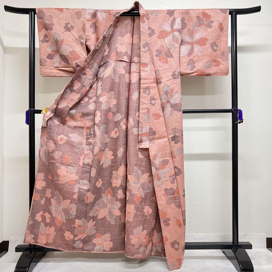 小紋 洗える着物 単衣 花模様 身丈161.5 裄63 着物 054tz - メルカリ