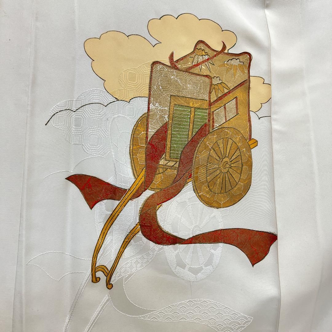 付け下げ 金駒刺繍 金彩 御所車 身丈164 裄63.5 正絹 着物 062tz