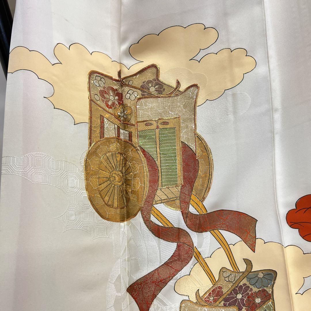 付け下げ 金駒刺繍 金彩 御所車 身丈164 裄63.5 正絹 着物 062tz