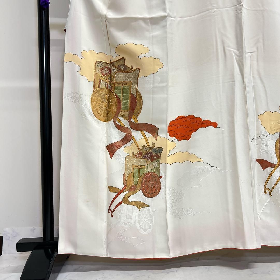 振袖　金駒刺繍　刺繍　絞り　御所車　身丈164　裄65　正絹　着物　025tz 付け下げ 金駒刺繍 金彩 御所車 身丈164 裄63.5 正絹 着物 062tz