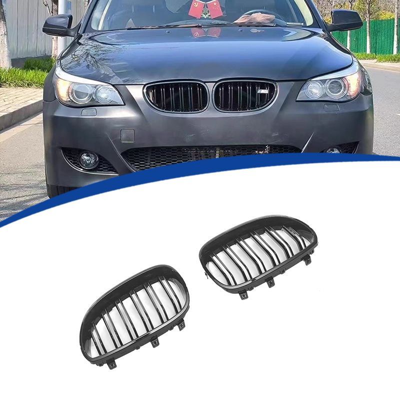 BMW 5シリーズ 5 Series E60 2004-2009年 フロントグリル ダブルラインデザイン ピアノブラック ABS 交換取付式 外装ドレスアップ