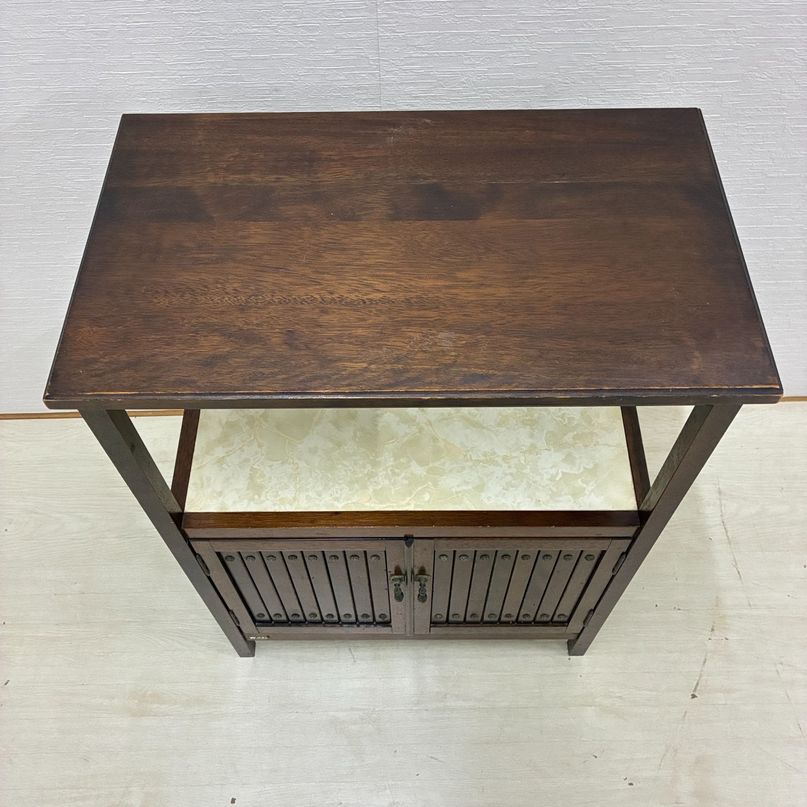 カリモク　karimoku 電話台　花台　キャビネット　木製　レトロ　昭和　美品 オールドカリモク】キャビネット サイドボード 電話台 花台 収納 昭和