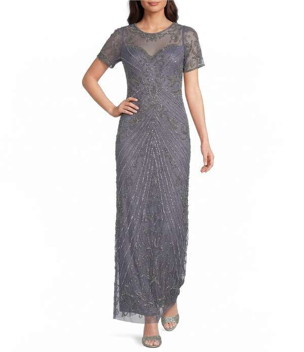 ピサッロナイツ レディース トップス ワンピース プチ Pisarro Nights Petite Size Short Sleeve Beaded Gown Violet バイオレット