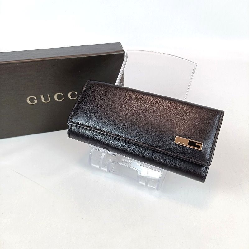 未使用 GUCCI グッチ 6連 キーケース レザー ブラック 黒 金具シルバー