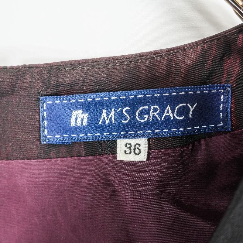 M'S GRACY エムズグレイシー 猫柄 ワンピース 36 半袖 膝丈 リボン