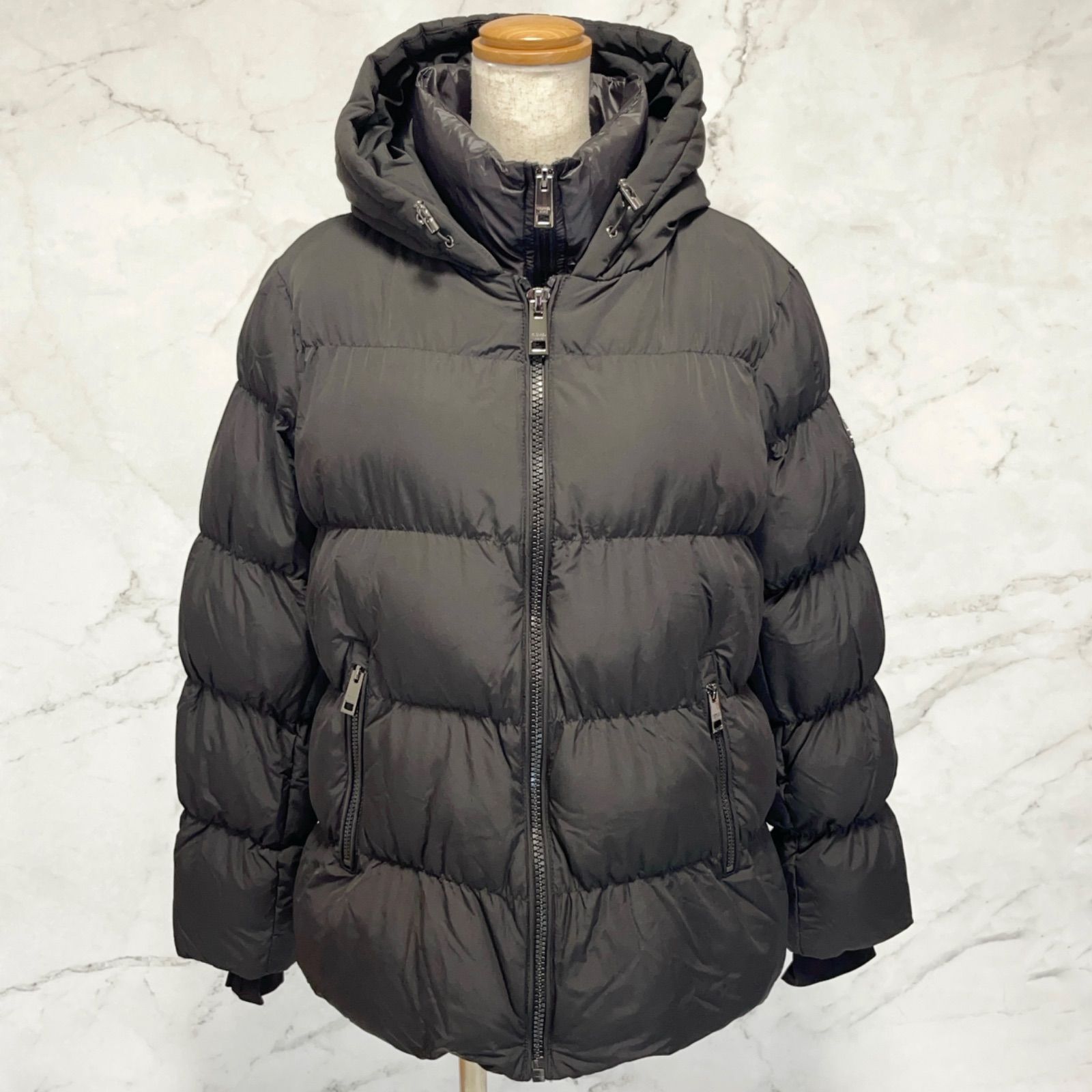 未使用品　MICHAEL KORS マイケルコース　フーデッド　パファージャケット　ブルゾン　アウター　ポリエステル　ナイロン　レーヨン　ポリウレタン　ブラック　黒　黒色　レディース　Lサイズ