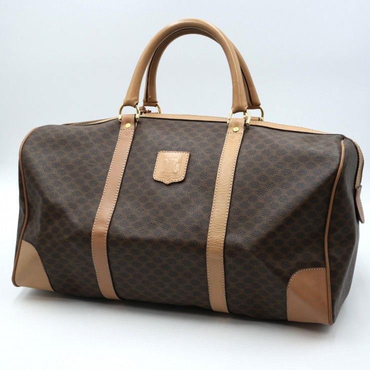 CELINE（セリーヌ）マカダム ボストンバッグ ヴィンテージ トラベルバッグ ハンドバッグ PVC レザー ブラウン ゴールド金具 レディース 南京錠・鍵付き【中古】