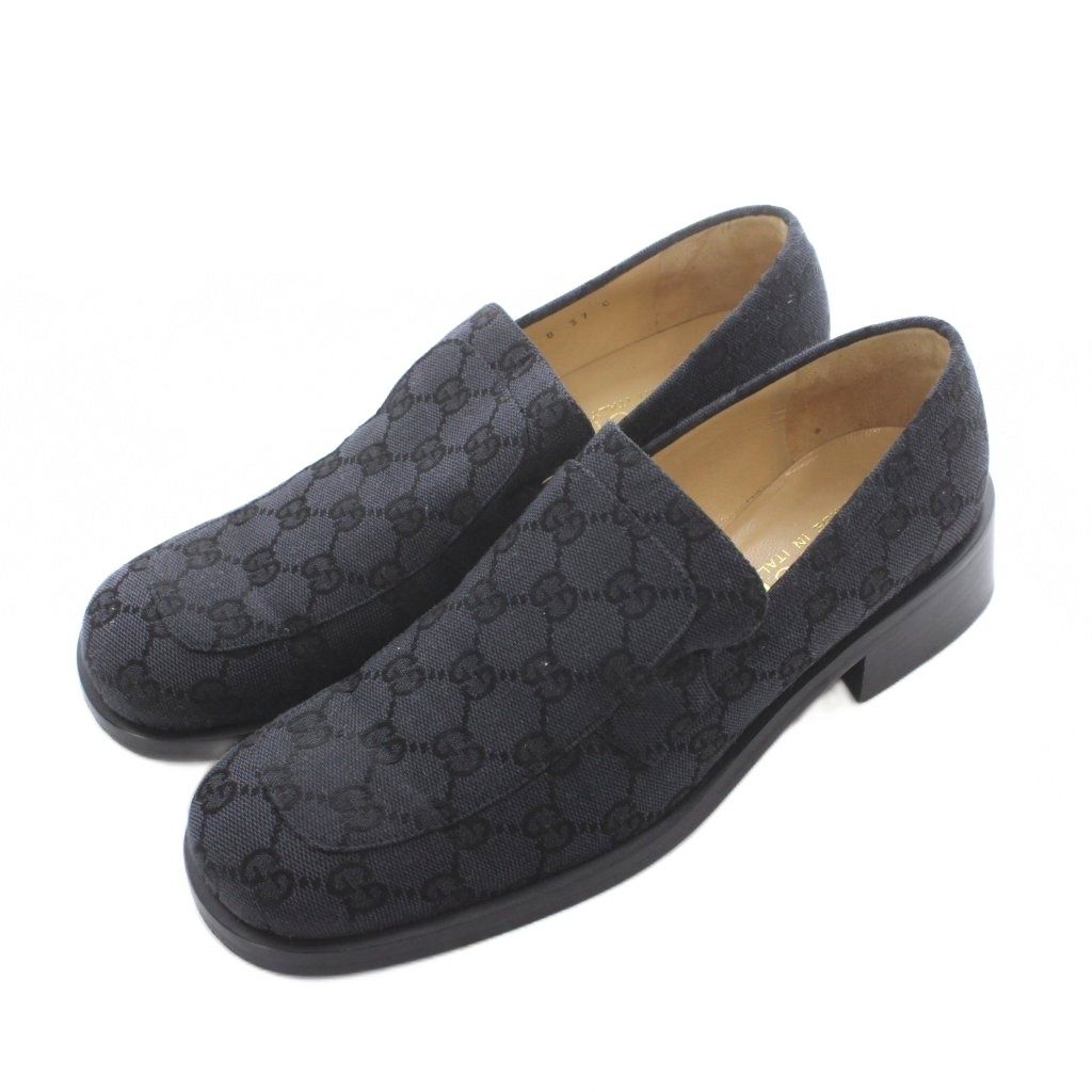 GUCCI ブラック ローファー EUサイズ 37 グッチ GUCCI GG柄ローファー シューズ 37 24cm ネイビー /RI □OS