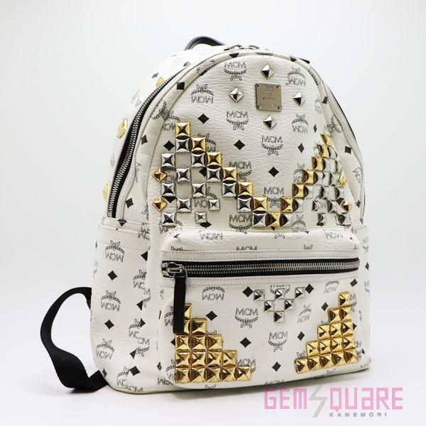 MCM スタークバックバッグ ミディアム 白 黒 スタッズ 中古