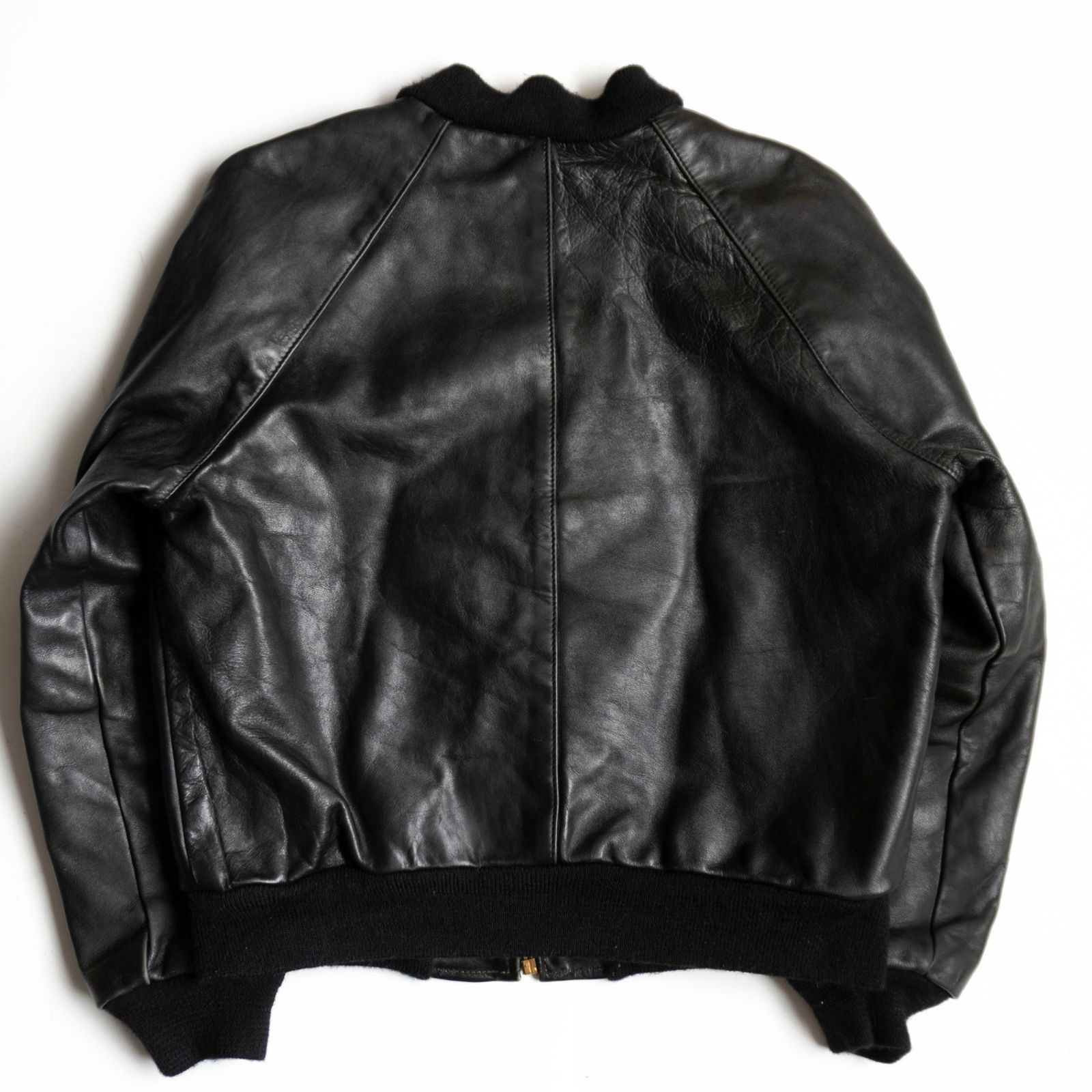 【90s vintage】レザースタジャン　本革　Gワッペン　ブラック　短丈 雰囲気抜群】 VANSON 【TJP オールレザー スタジャン】42 ブラック