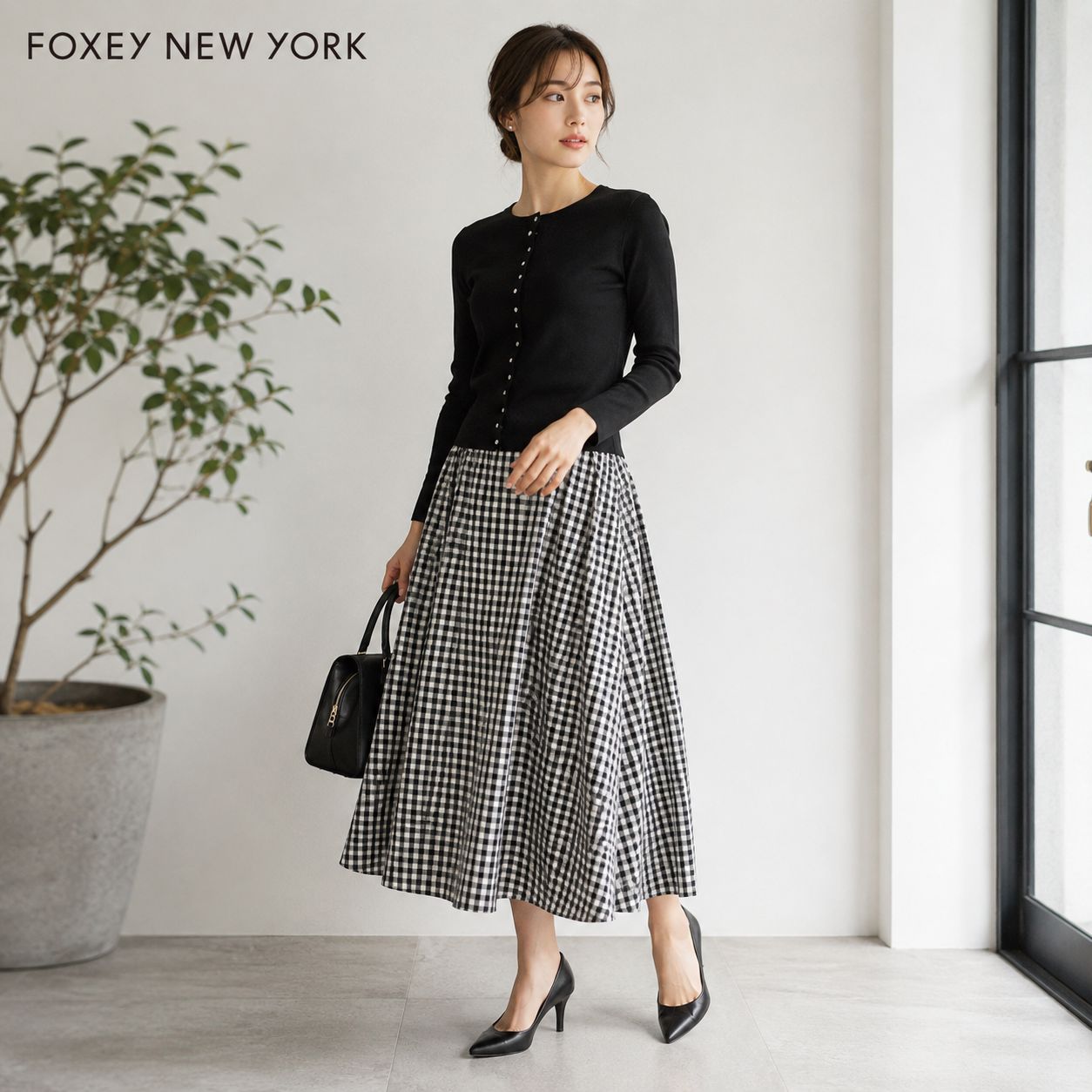 【未使用に近い / エレガントな配色デザイン】FOXEY NEW YORK / フォクシーニューヨーク 38「Sサイズ/7号相当」ブラック×クリーム Skirt 