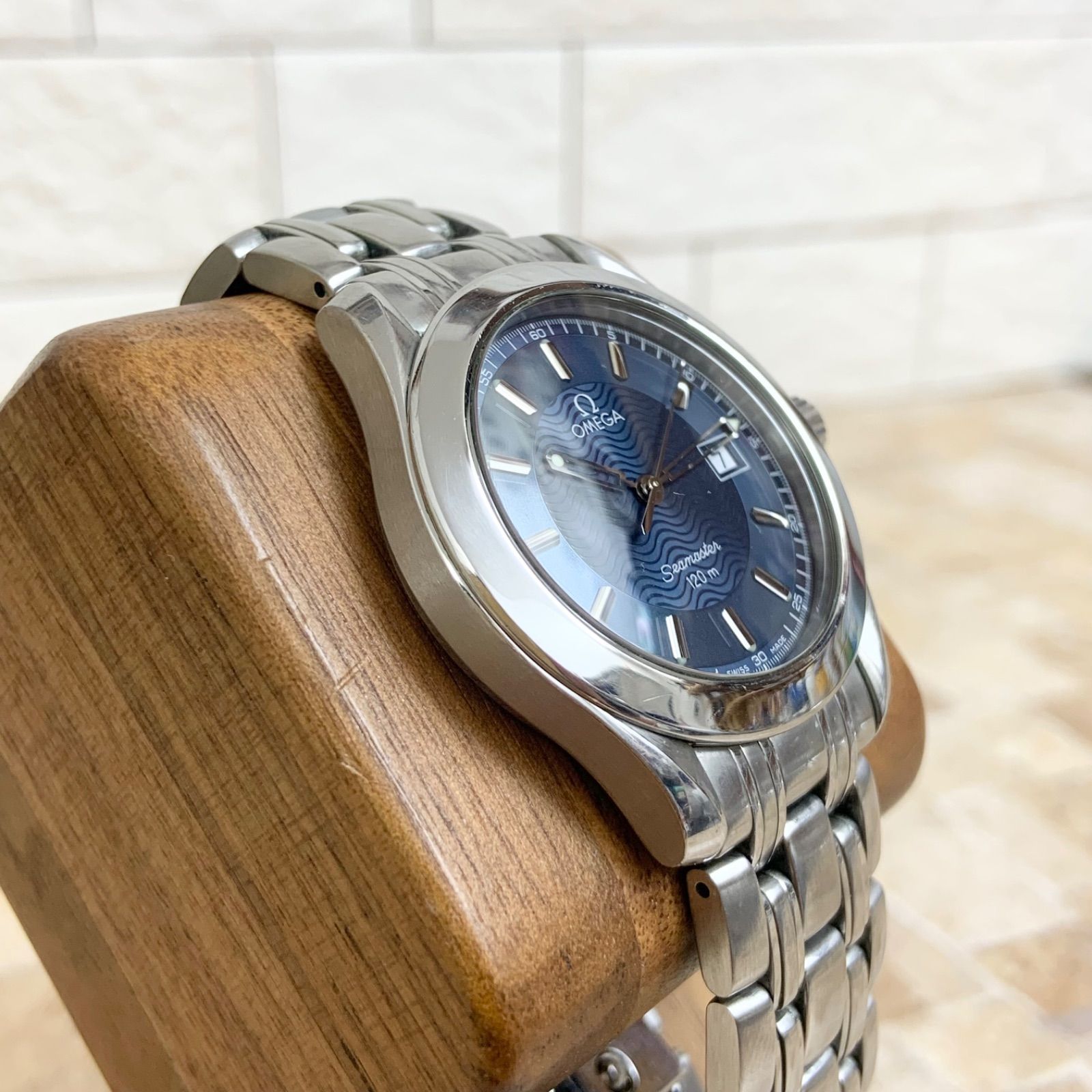 OMEGA】 シーマスター 120m クォーツ 防水 ブルー 文字盤 美 オメガ