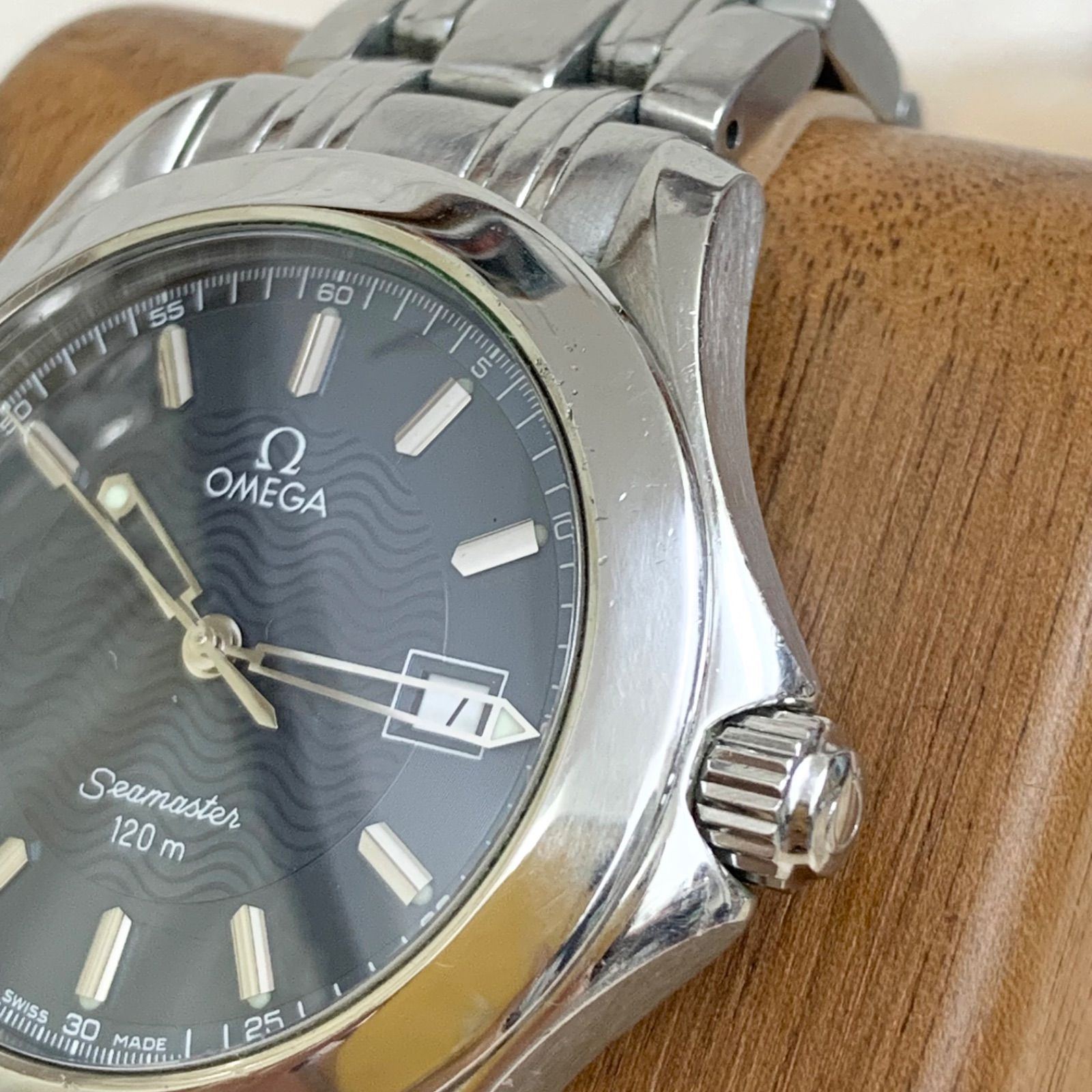 OMEGA】 シーマスター 120m クォーツ 防水 ブルー 文字盤 美 オメガ