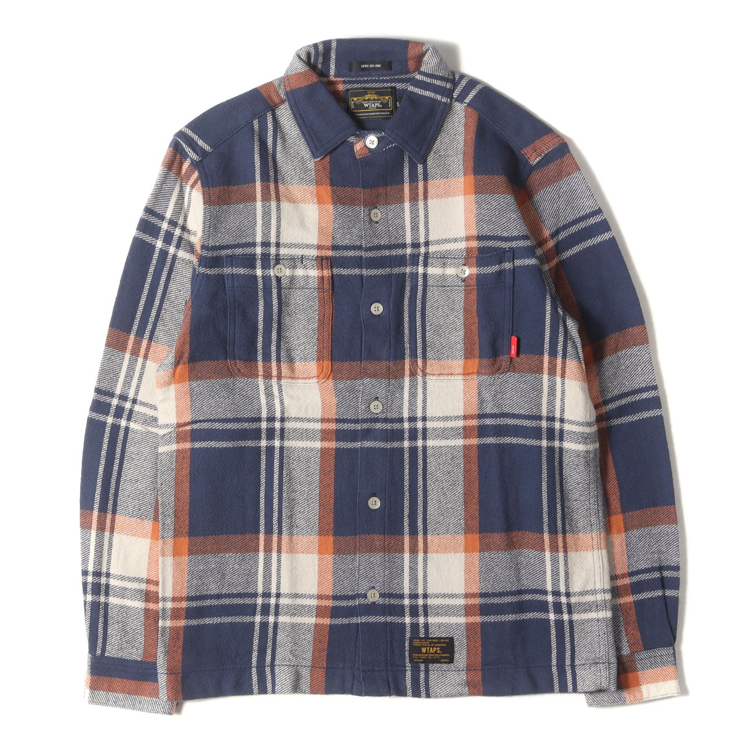美品】WTAPS ダブルタップス シャツ ネイビー オレンジ サイズ:S