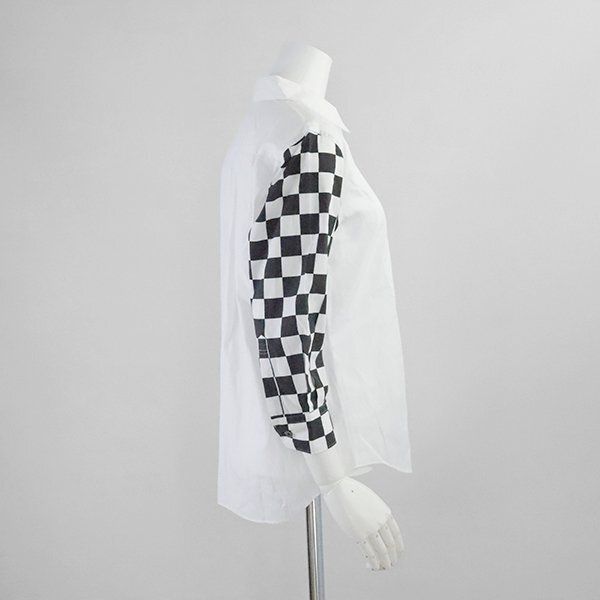 COMME des GARCONS ◇ 袖ブロックチェック シャツ 白/黒 Sサイズ 7分袖