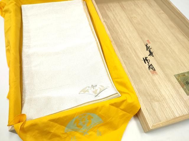 平和屋着物●国際的伝統工芸作家　十二代・藤林徳扇　苑寿　両面　全通柄袋帯　綴れ　ワンポイント　扇面花文　共箱付　逸品　CABJ4990hy