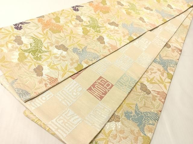 平和屋着物●両面 六通柄袋帯 唐織 鳳凰桐文 金糸 正絹 逸品 未使用 CABJ0638vp