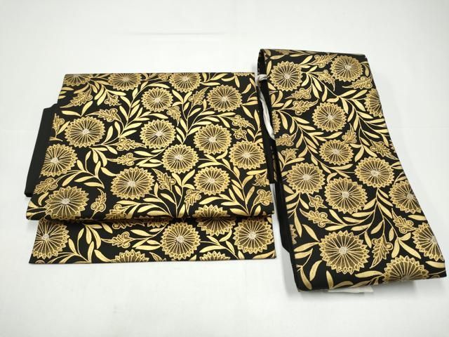平和屋着物●つけ帯　作家物　菊　純金　黒地　正絹　逸品　CABH5081hy