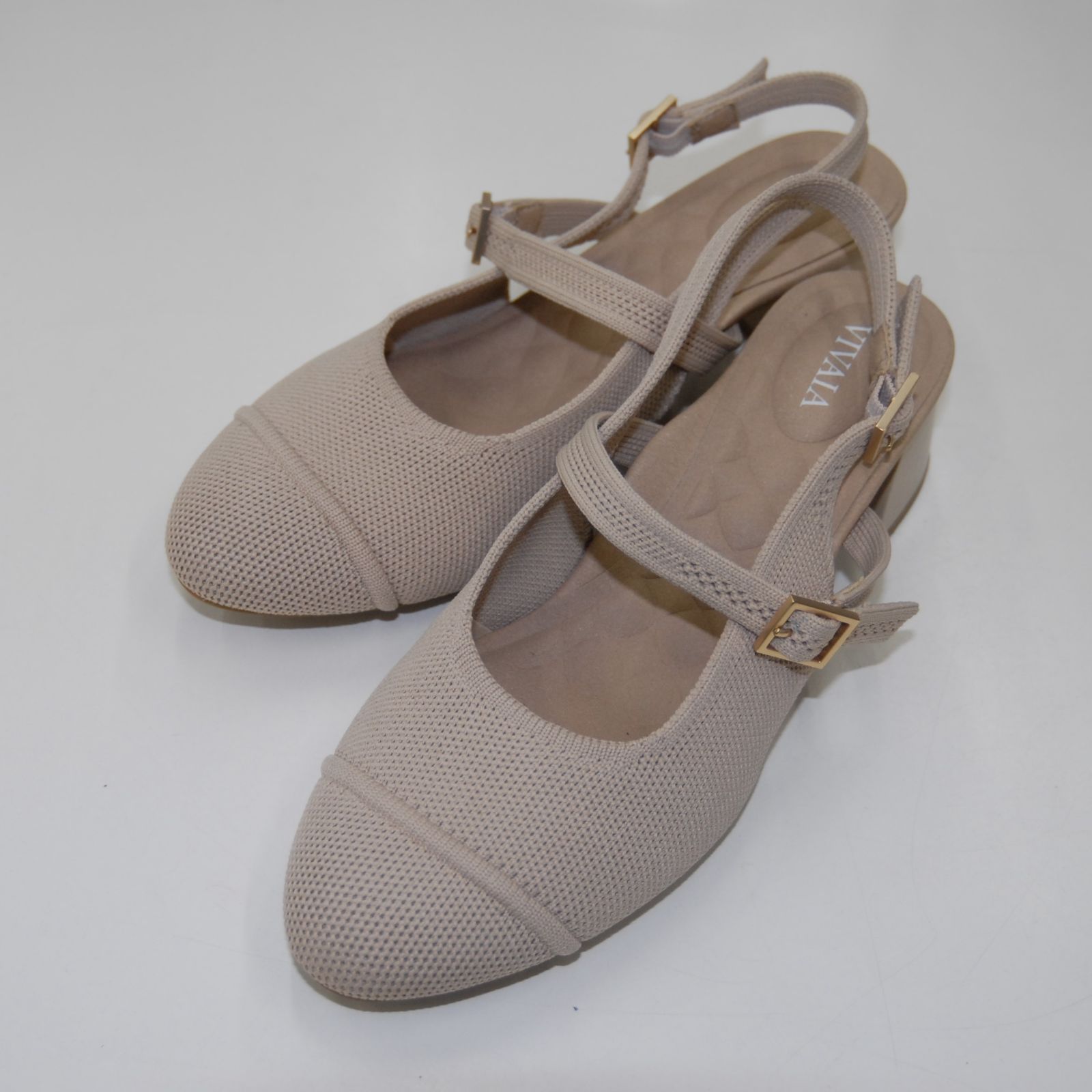 48MS0235 美品 VIVAIA ビバイア ジュリアナ Juliana ニットストラップパンプス ベージュ サイズ36 23㎝