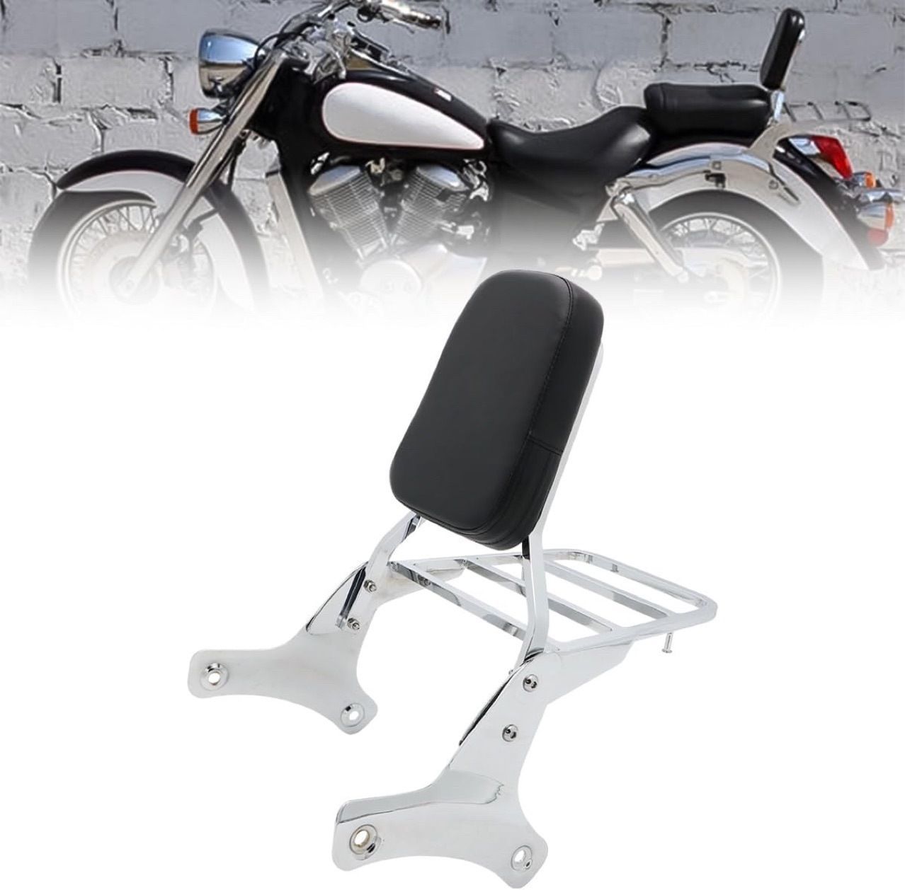 ホンダ Honda シャドウ Shadow ACE VT400/750 1997-2003年対応 リアバックレスト リアキャリア付き クロームメッキ/マットブラック 後部取付パーツ