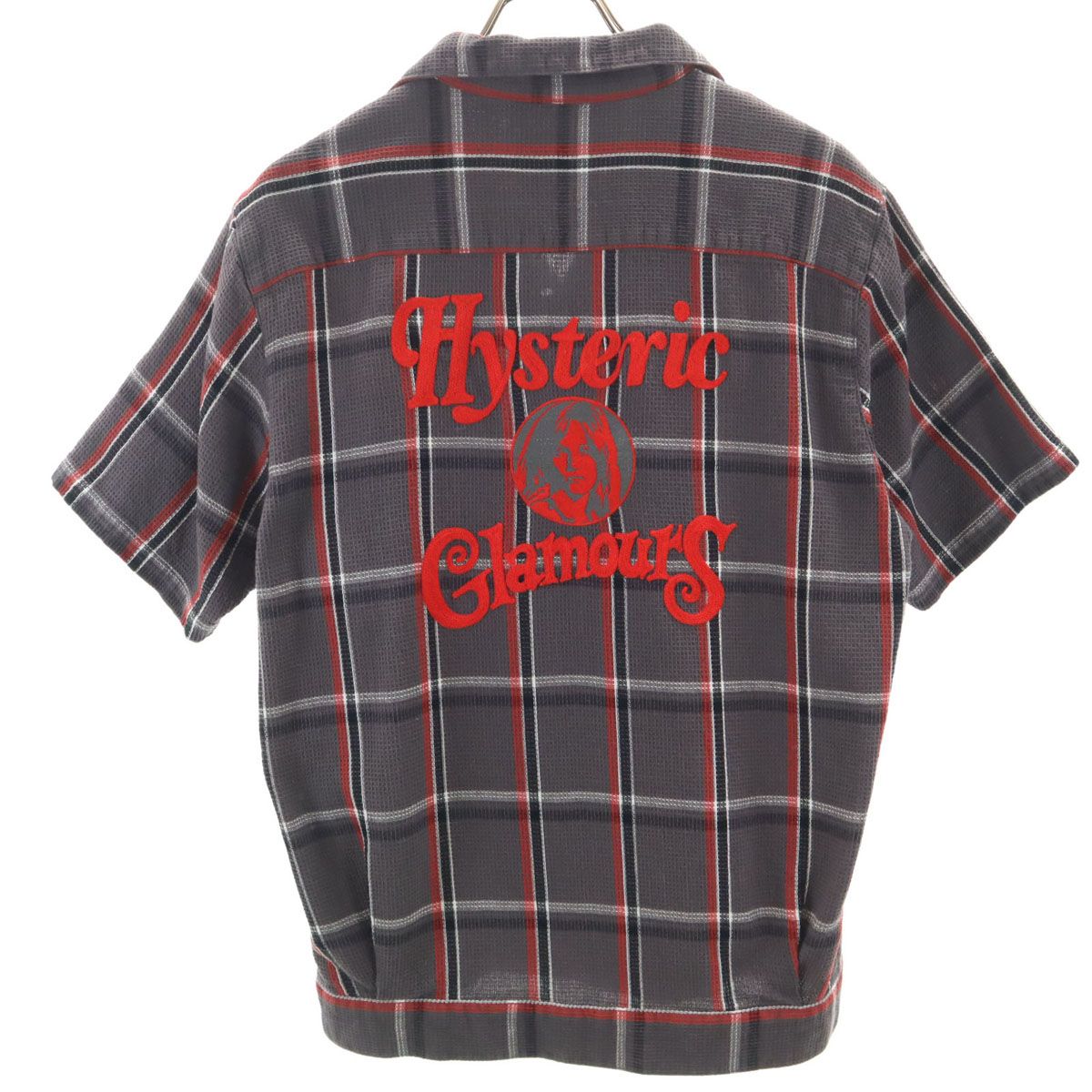 HYSTERIC GLAMOUR 半袖ワッフルシャツ 美品 HYSTERIC GLAMOUR ヒステリックグラマー チェック柄 バック刺繍 半袖