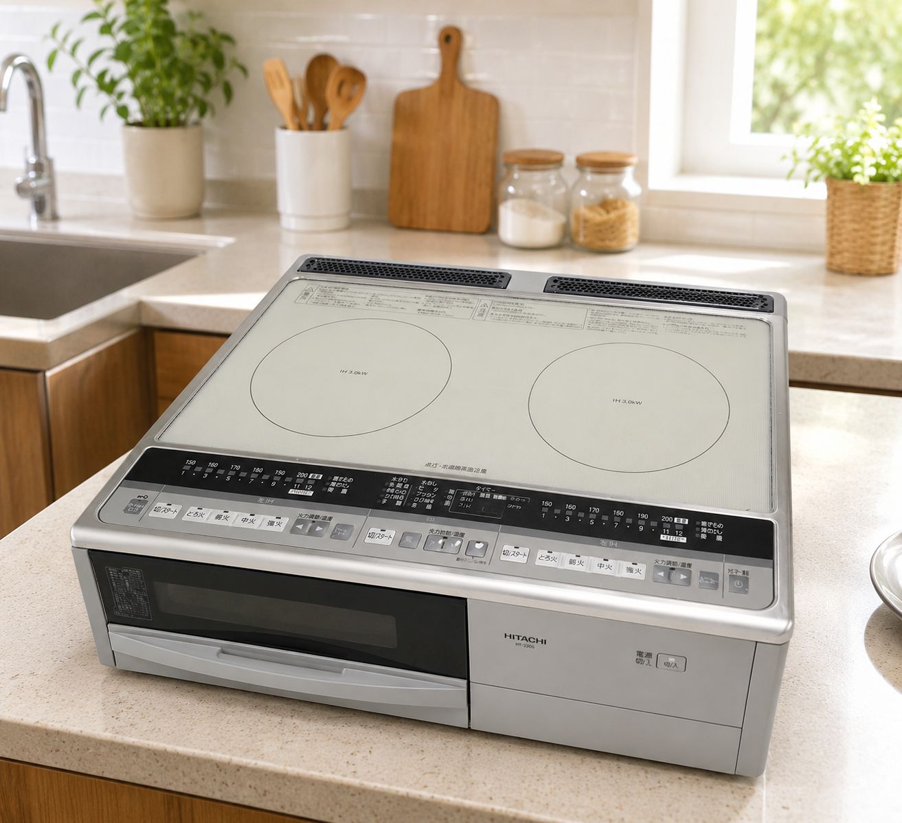 ✨状態良いです✨HITACHI 日立 HT-320S ビルトインIHクッキングヒーター 2口IH グリル付 200V