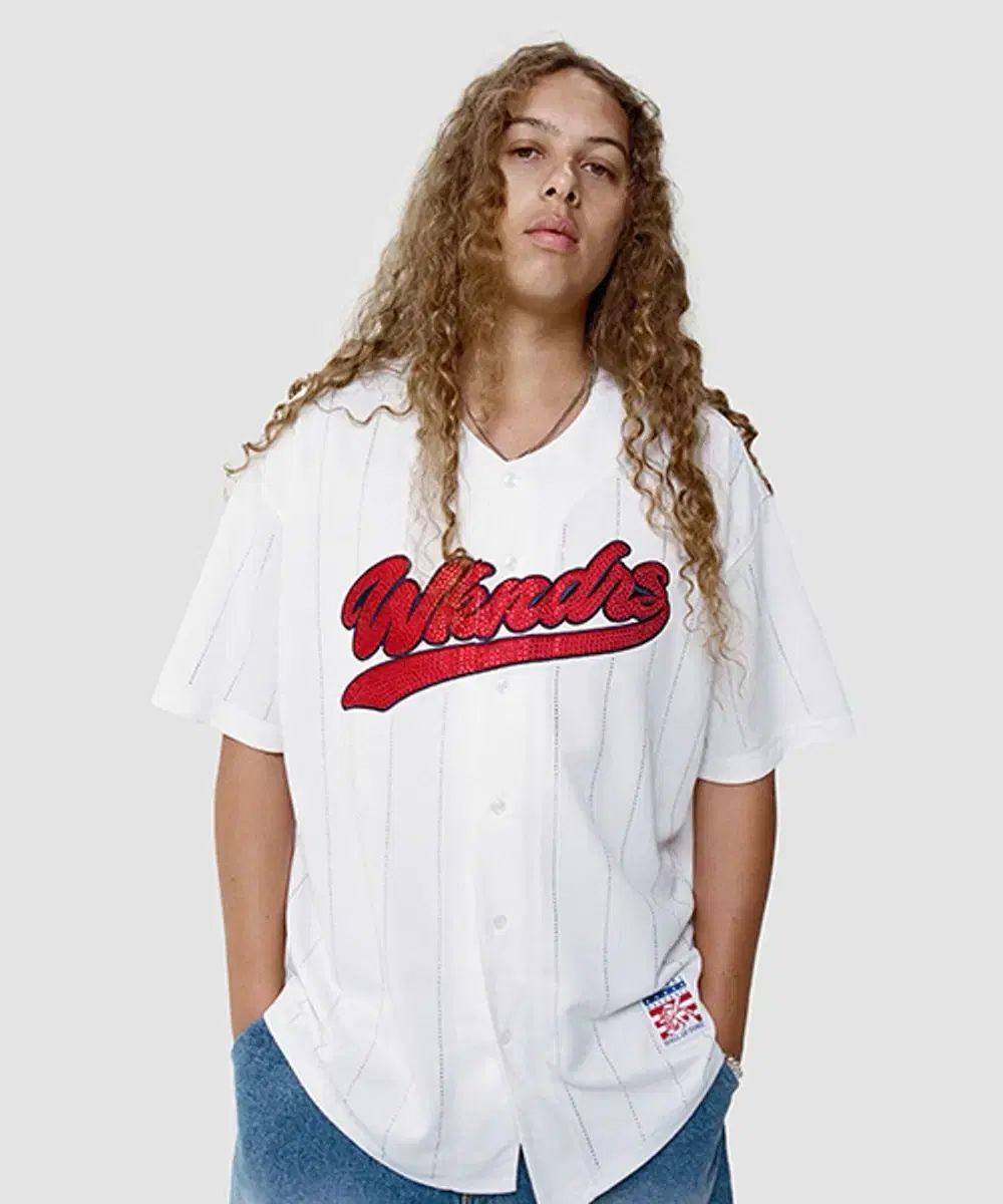 WKNDRS(ウィークエンダーズ) RHINESTONE BASEBALL JERSEY ジャージ Tシャツ L