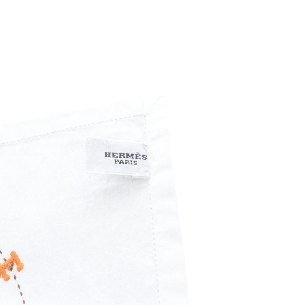 エルメス HERMES ハンカチ ハンドタオル 刺繍 ロゴ 白 ホワイト - メルカリ
