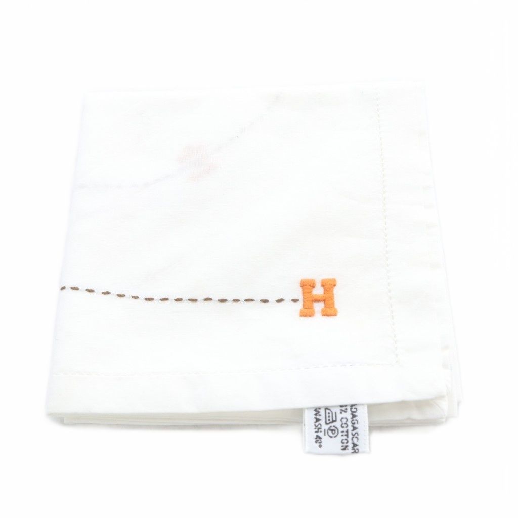 エルメス HERMES ハンカチ ハンドタオル 刺繍 ロゴ 白 ホワイト - メルカリ
