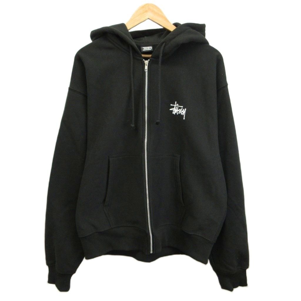Stüssy バックプリント ジップアップパーカー ブラック ステューシー STUSSY ジップアップパーカー スウェット XL 黒 ブラック