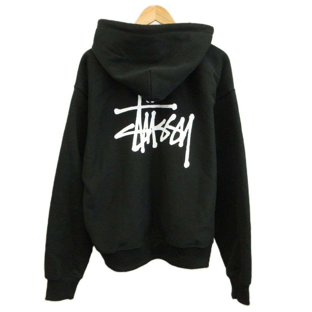 Stüssy バックプリント パーカー 黒 ステューシー STUSSY ジップアップパーカー スウェット XL 黒 ブラック