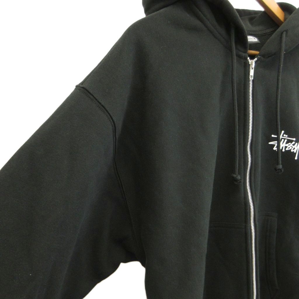 Stüssy バックプリント パーカー 黒 ステューシー STUSSY ジップアップパーカー スウェット XL 黒 ブラック