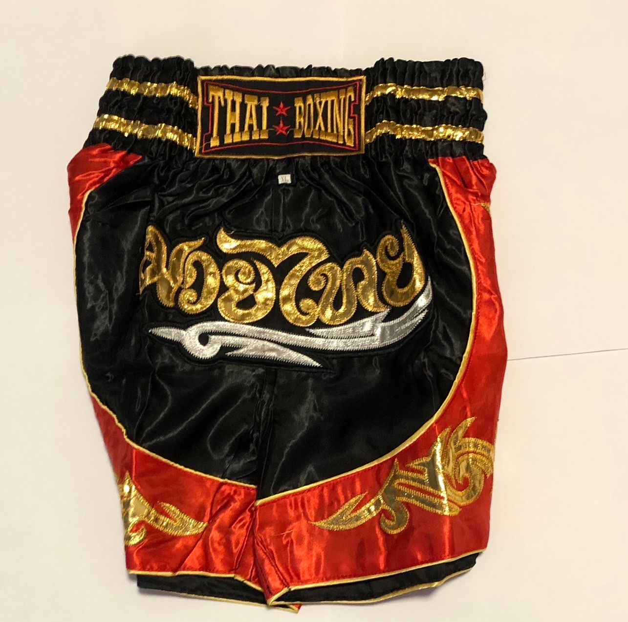 THAI BOXING ムエタイパンツ 赤 黒 ゴールド XL キックボクシング