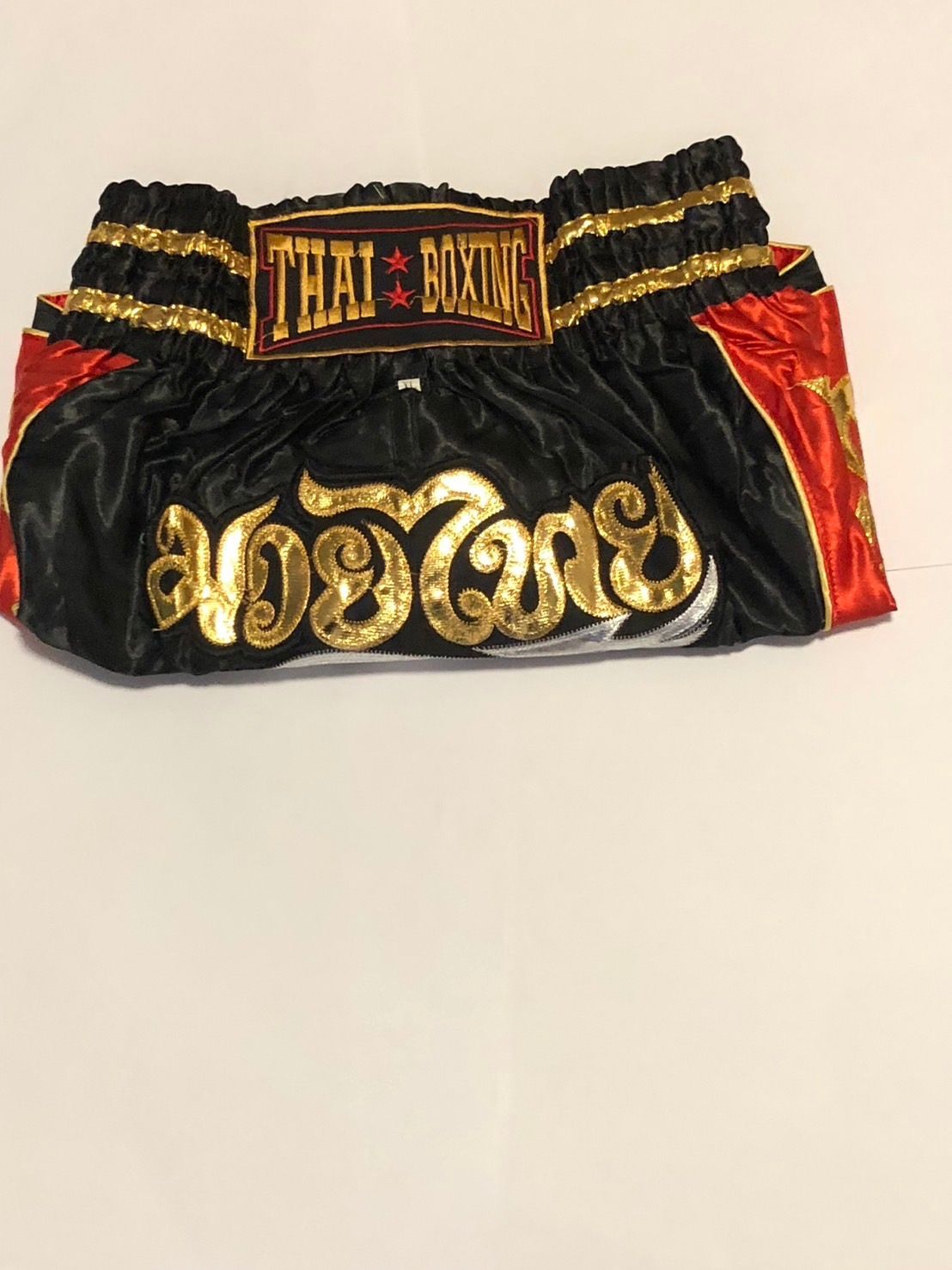 THAI BOXING ムエタイパンツ 赤 黒 ゴールド XL キックボクシング