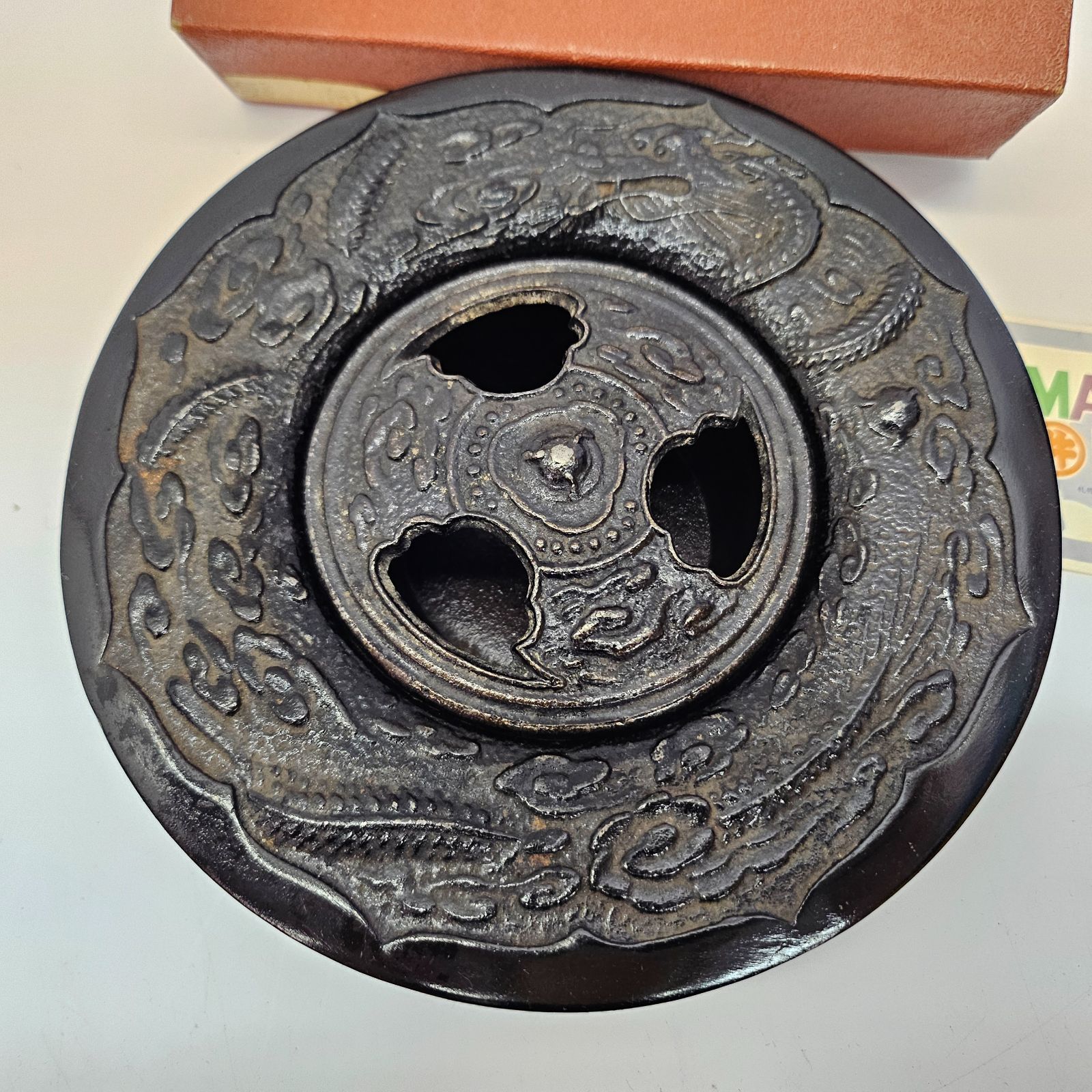 レトロ 南部鉄器 岩鋳 蓋付き 灰皿 竜文 紙箱 百貨店しおり付き 伝統