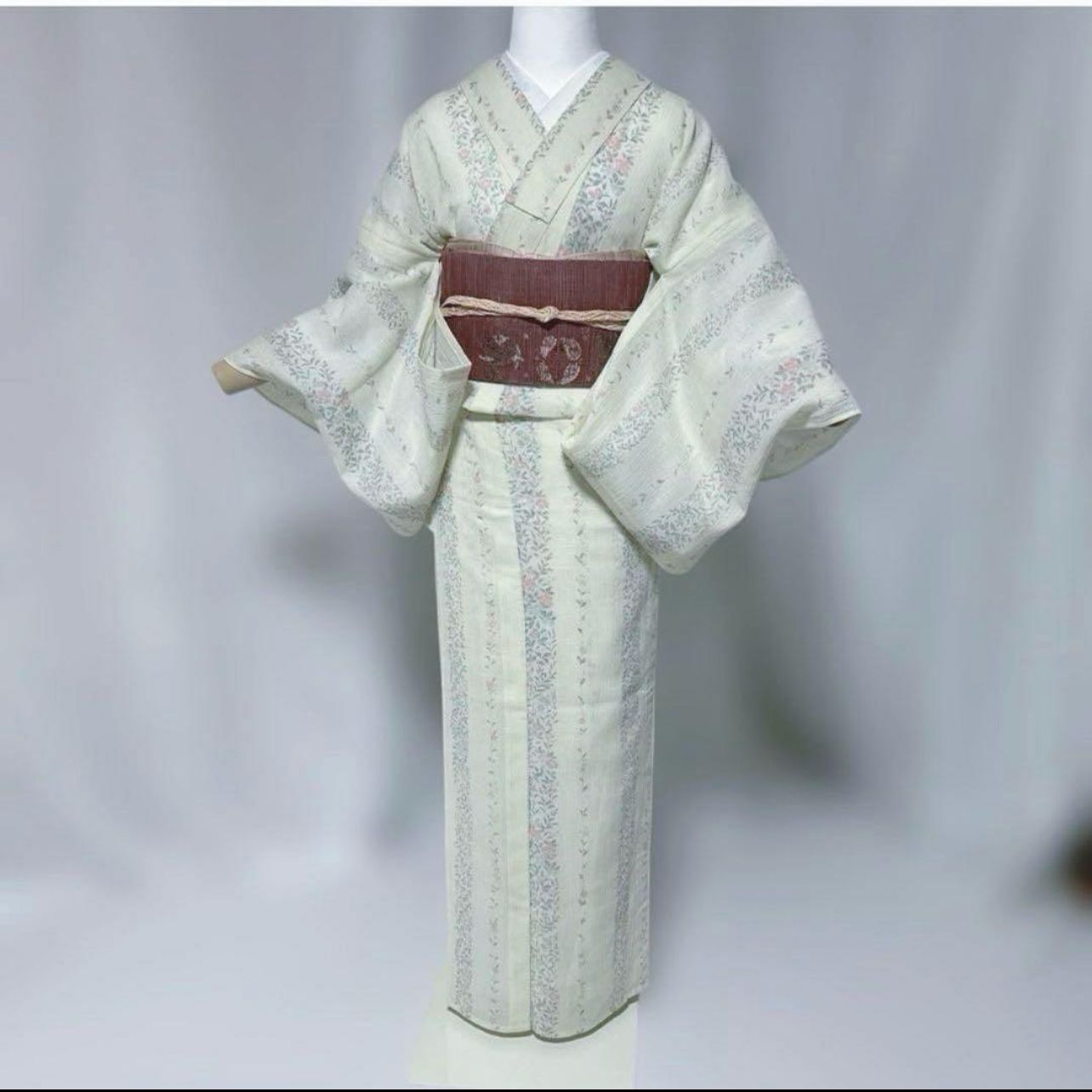 美品 小千谷縮 フルセット 小紋 洗える夏着物 夏麻帯 夏帯締め 夏