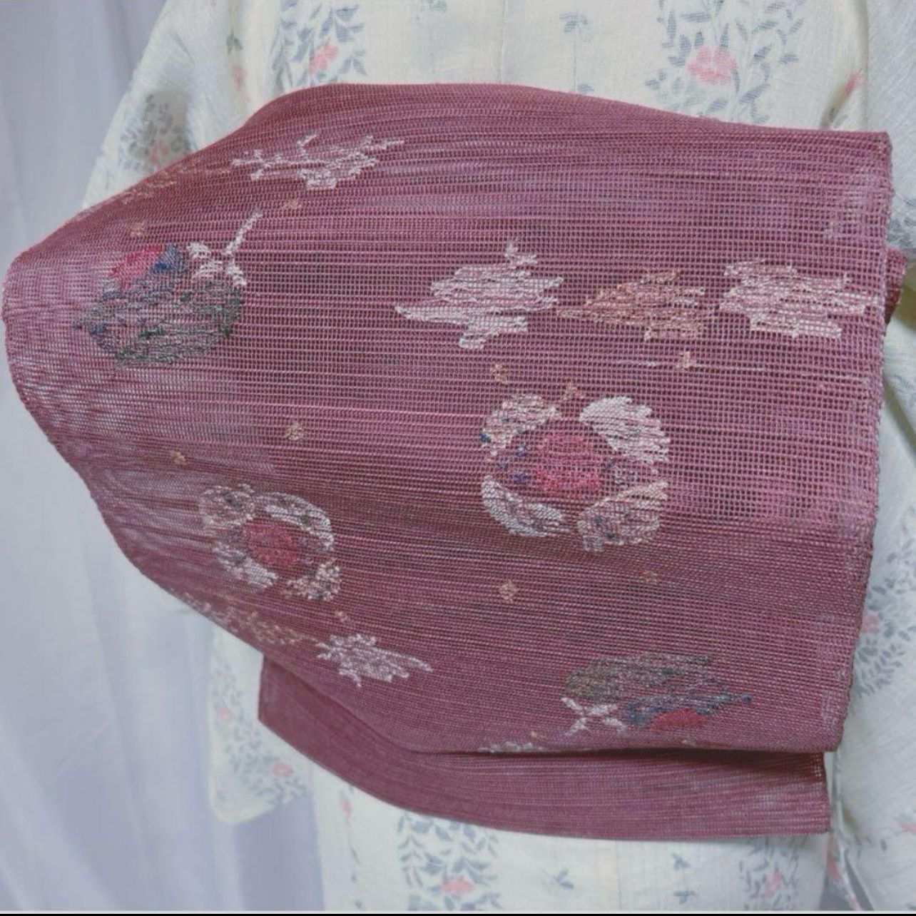 美品 小千谷縮 フルセット 小紋 洗える夏着物 夏麻帯 夏帯締め 夏