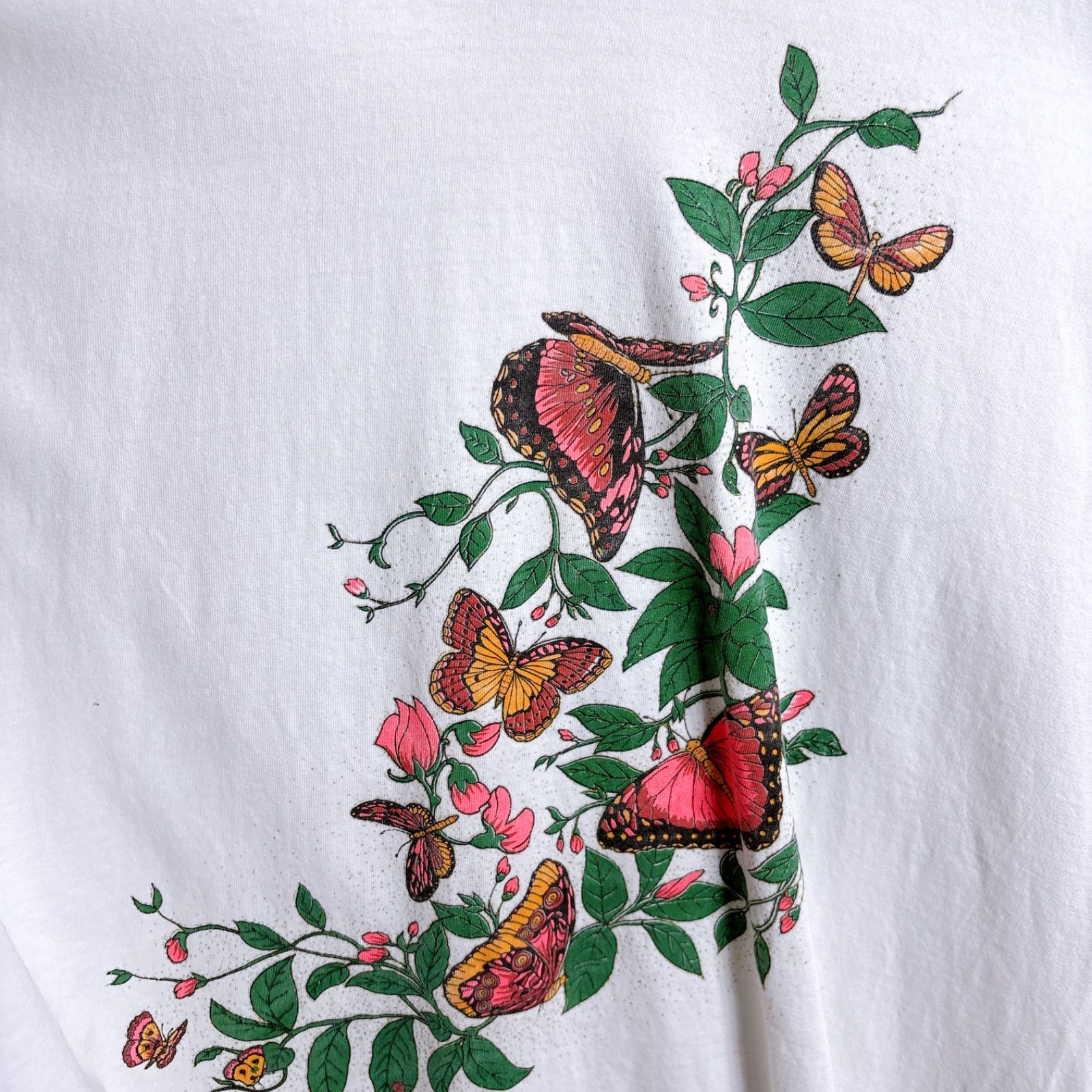 ボタニカルデザイン】90s Vintage T-shirt 蝶 花 フラワー バタフライ
