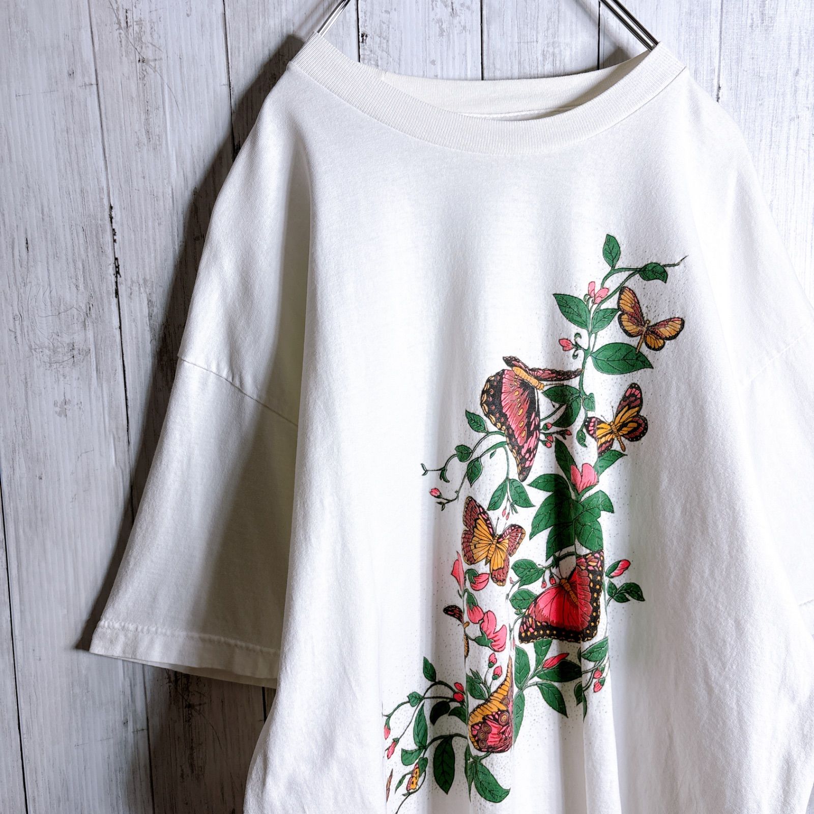 ボタニカルデザイン】90s Vintage T-shirt 蝶 花 フラワー バタフライ