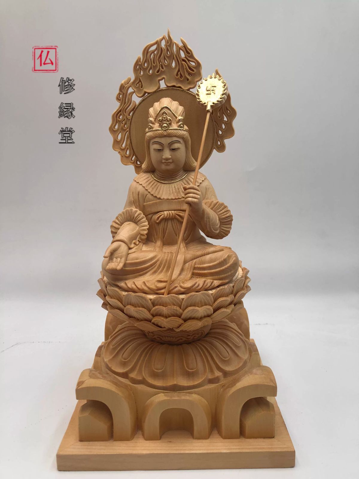 【修縁堂】 仏教工芸品 供養品 二臂天女 精密彫刻 木彫仏像