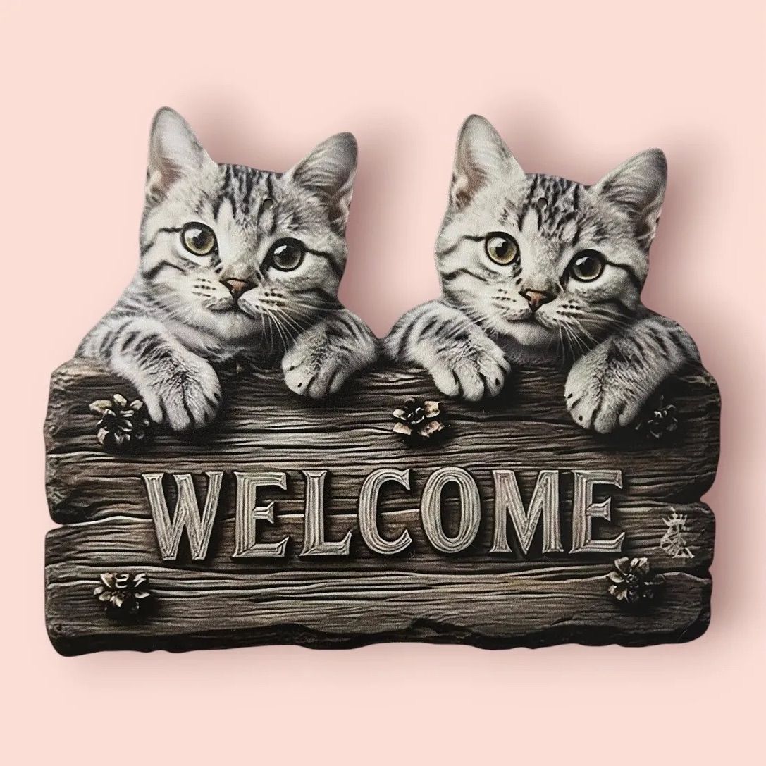 新品 アメリカンショートヘア 木製ウェルカムボード 猫 壁掛け WELCOME