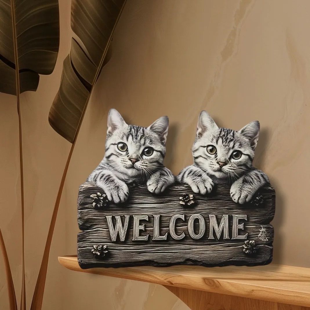 新品 アメリカンショートヘア 木製ウェルカムボード 猫 壁掛け WELCOME
