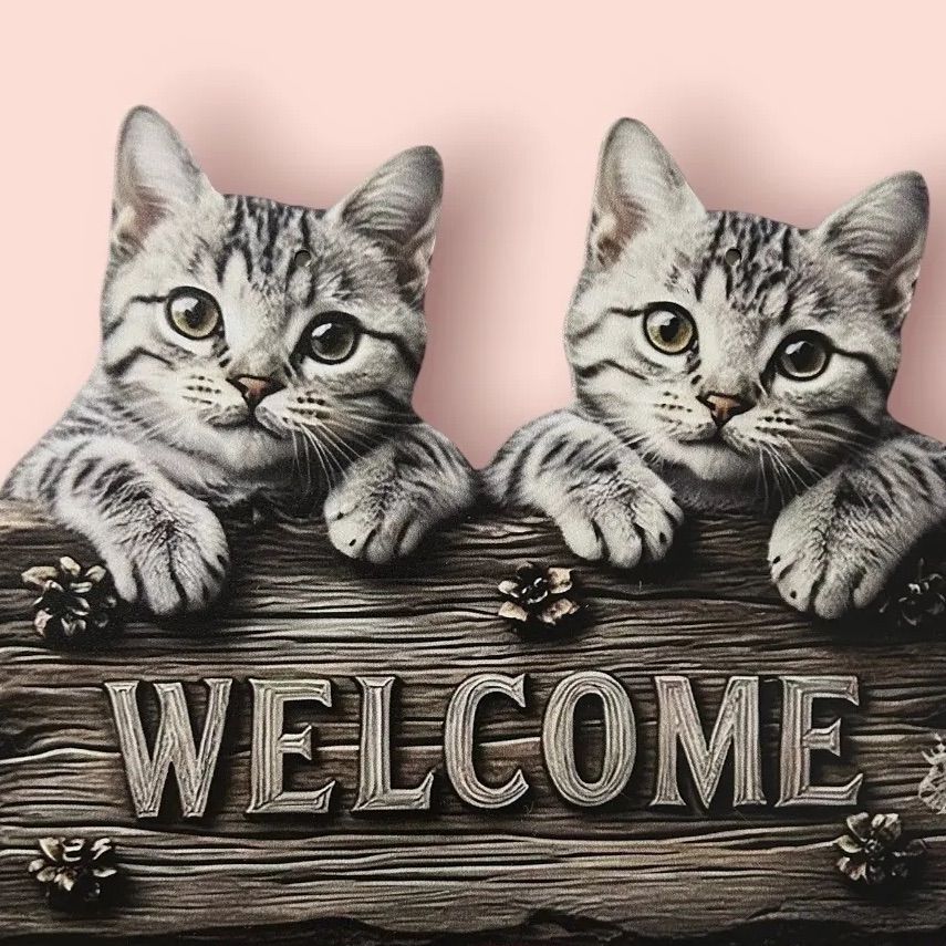 新品 アメリカンショートヘア 木製ウェルカムボード 猫 壁掛け WELCOME