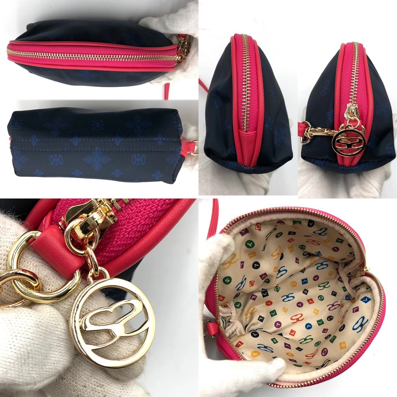 SAVOY サボイ トートバッグ ポーチ付き モノグラム ネイビー ピンク 