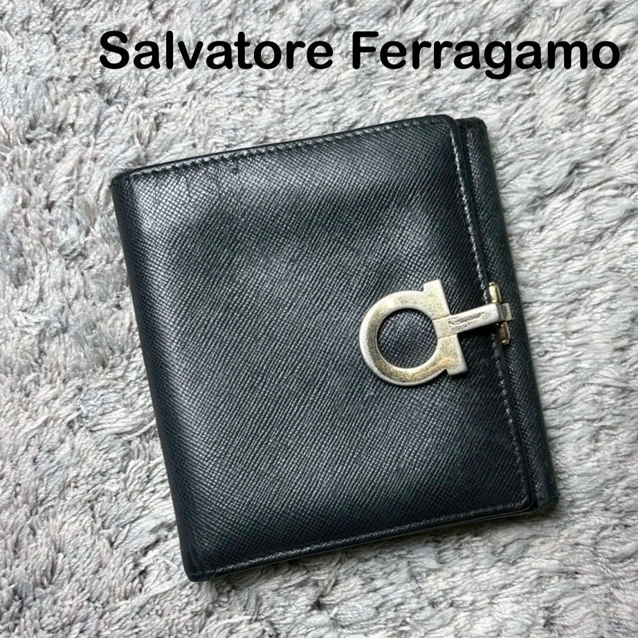 Salvatore Ferragamo フェラガモ 二つ折り財布 レザー ブラック
