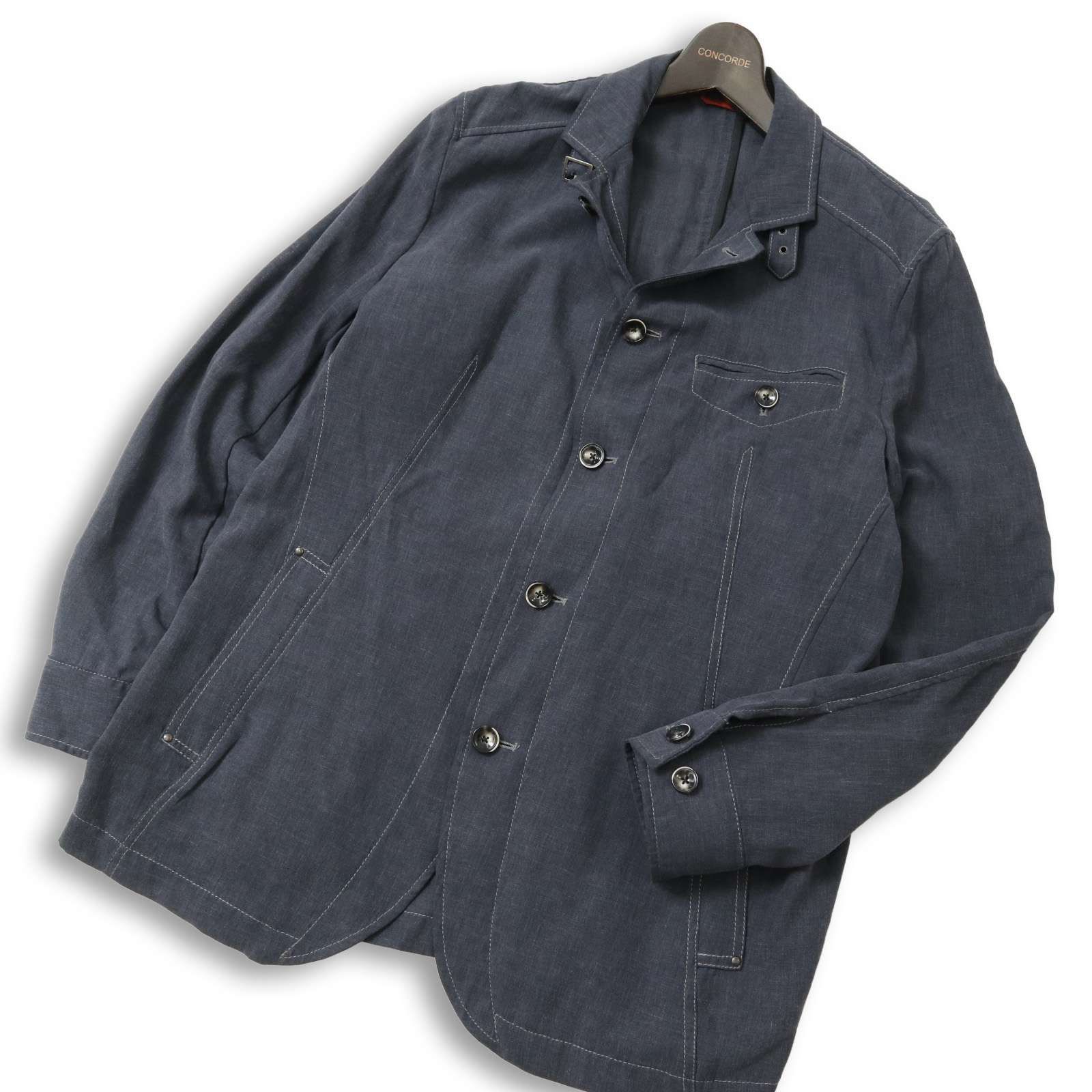 Belvest シルク × リネン混 アンコンジャケット シングル L相当 Wilkes Bashford タカキュー 春夏☆ 麻 リネン混 アンコン カジュアル