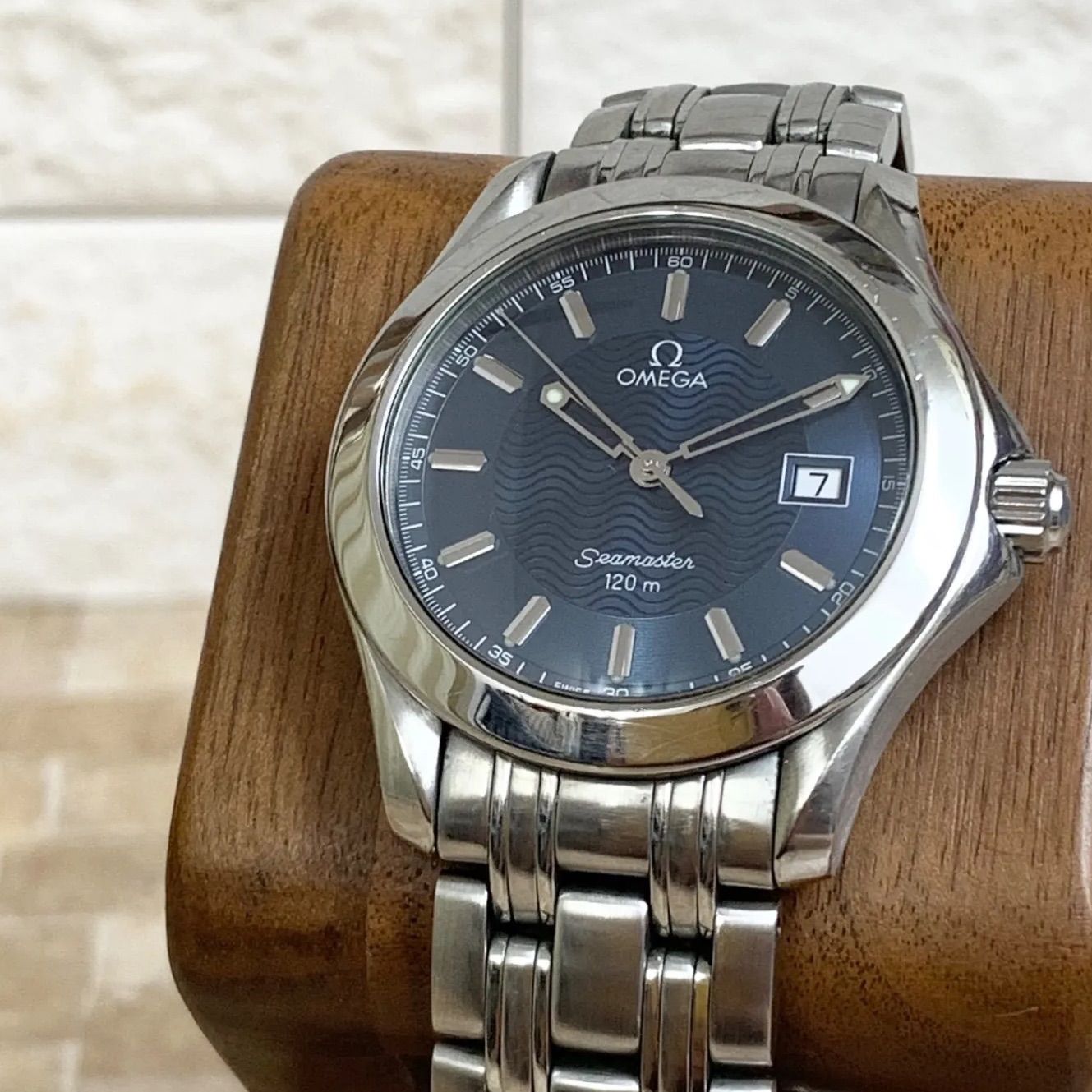 OMEGA Seamaster 120m 防水 ステンレス OMEGA】 シーマスター 120m クォーツ 防水 ブルー 文字盤 美 オメガ