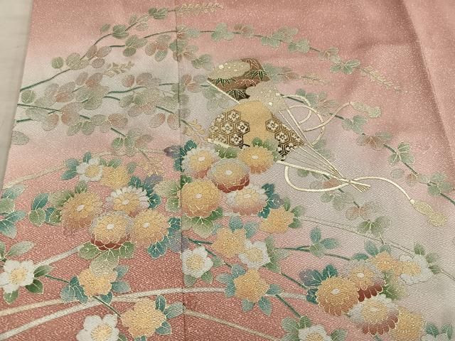 平和屋着物□訪問着 扇面菊花文 暈し染め 金彩 正絹 逸品 BAAX8205mz
