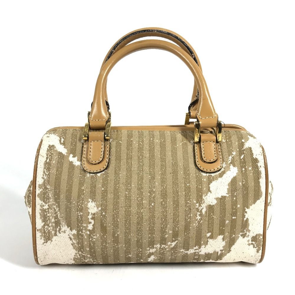 Fendi ロゴ入り ベージュ ハンドバッグ FENDI フェンディ ハンドバッグ ロゴ ストライプ ペカン レザー